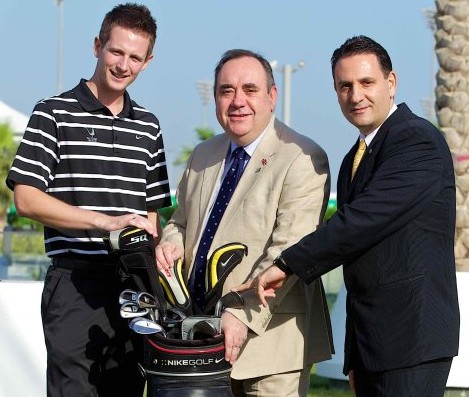 First Minister of Scotland Alex Salmond with Patrick Martinez General Manager of Yas Island Rotana and Centro Yas Island(r) and Steven Morgan Headmod