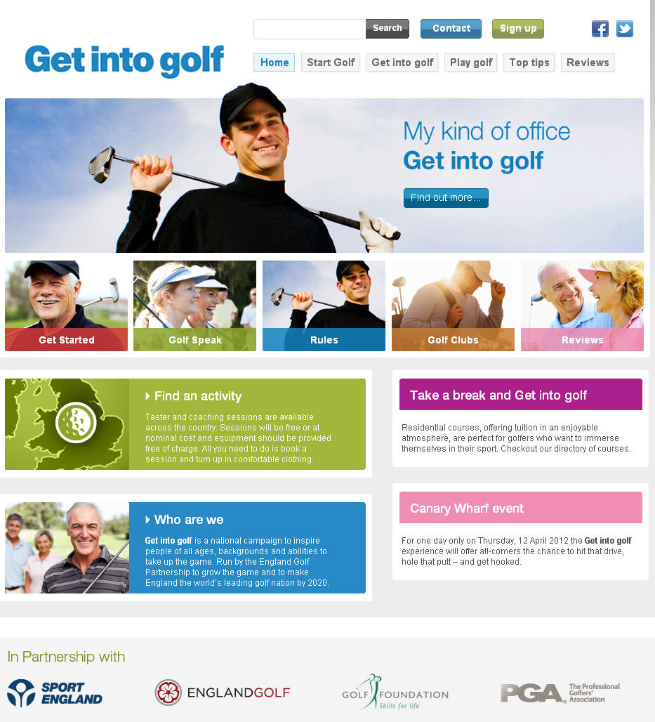Get into Golf website grab