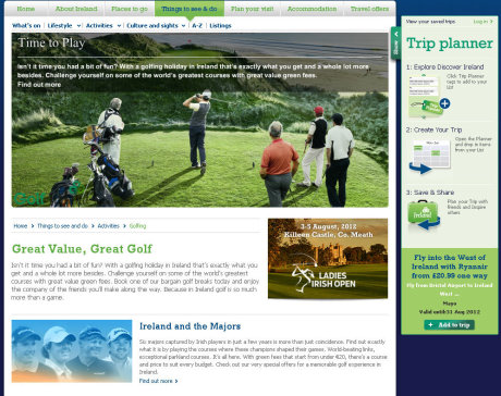 Irish Golf Tourism website
