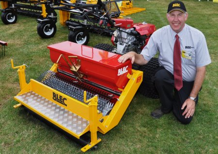 BLEC’s Gary Mumby with the new Multiseeder for two-wheel drive tractors DSC_0046