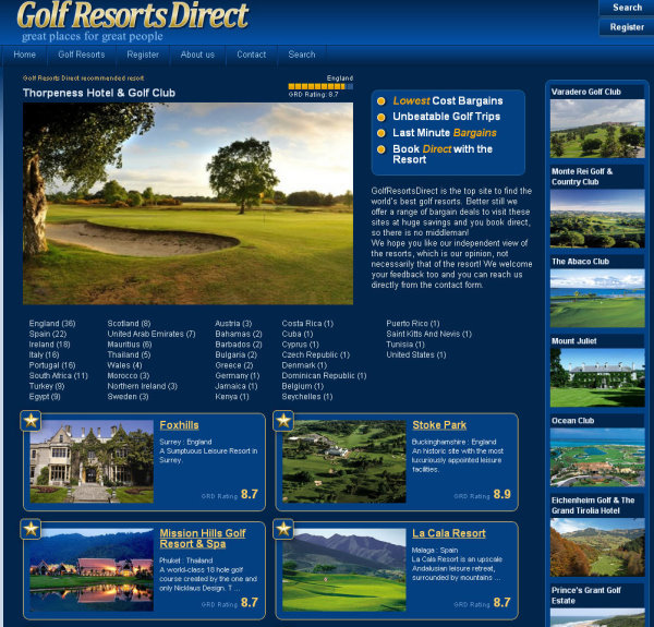 GolfResortsDirect website screengrab