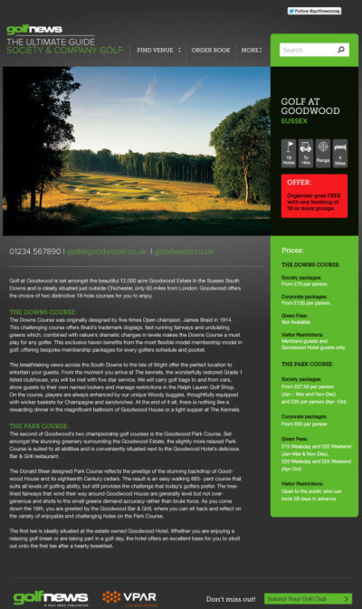 Golf News Society Guide sample page