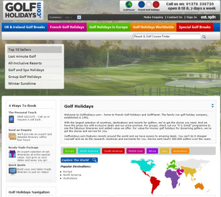 Golfholidays website