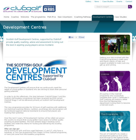 ClubGolf Scotland Develoment Centres page