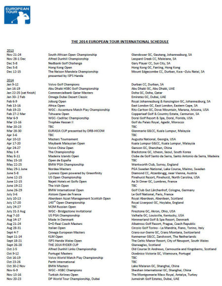 European Tour Schedule