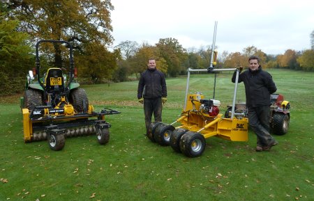 Nigel Colley (left) and Dave Hollins at Rothley Park Golf Club with their new BLEC Power Box Rake and Laser Grader