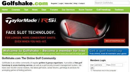 Golfshake webpage