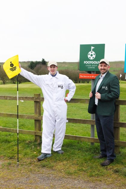 The famous Green Jacket and White Caddy Suit ready for the Footgolf Masters at Leeds Golf Centre (853×1280)