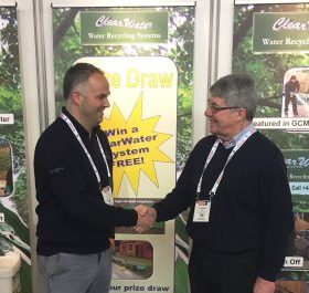 The Worcestershire’s Steve Lloyd being congratulated by Highspeed’s David Mears on winning a ClearWater system