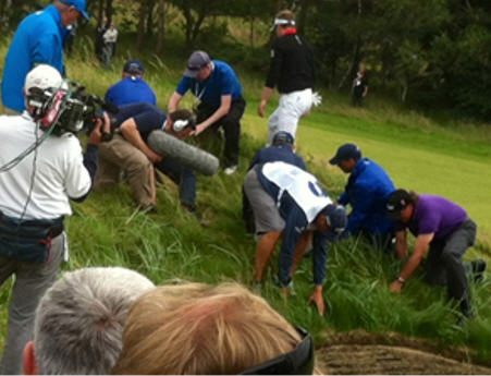 PPhil Mickelson with many helpers searching for his lost ball at 2012 Open Championship at Lytham!
