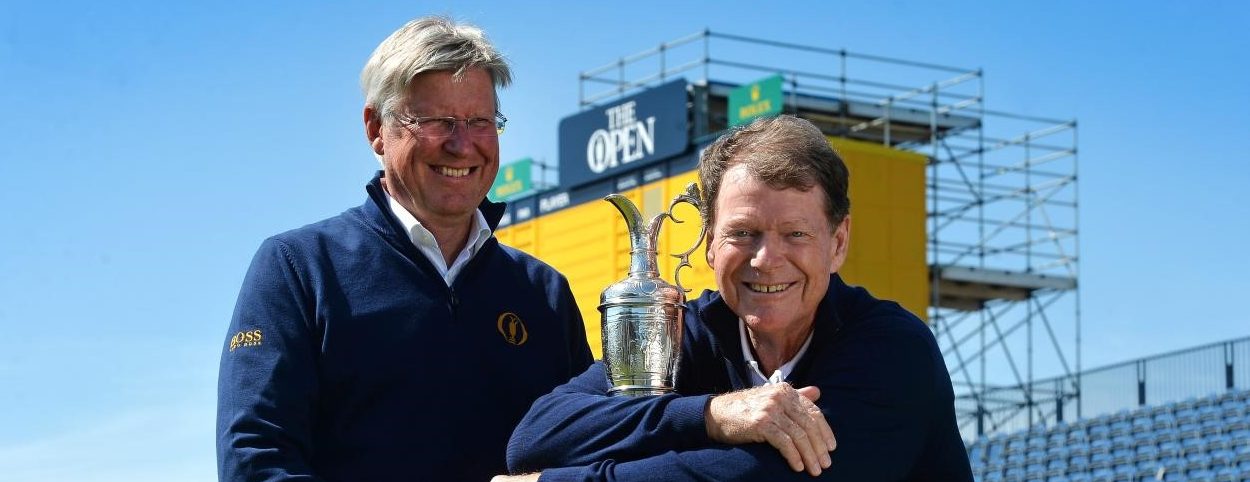 Martin Slumbers and Tom Watson at Carnoustie yesterday