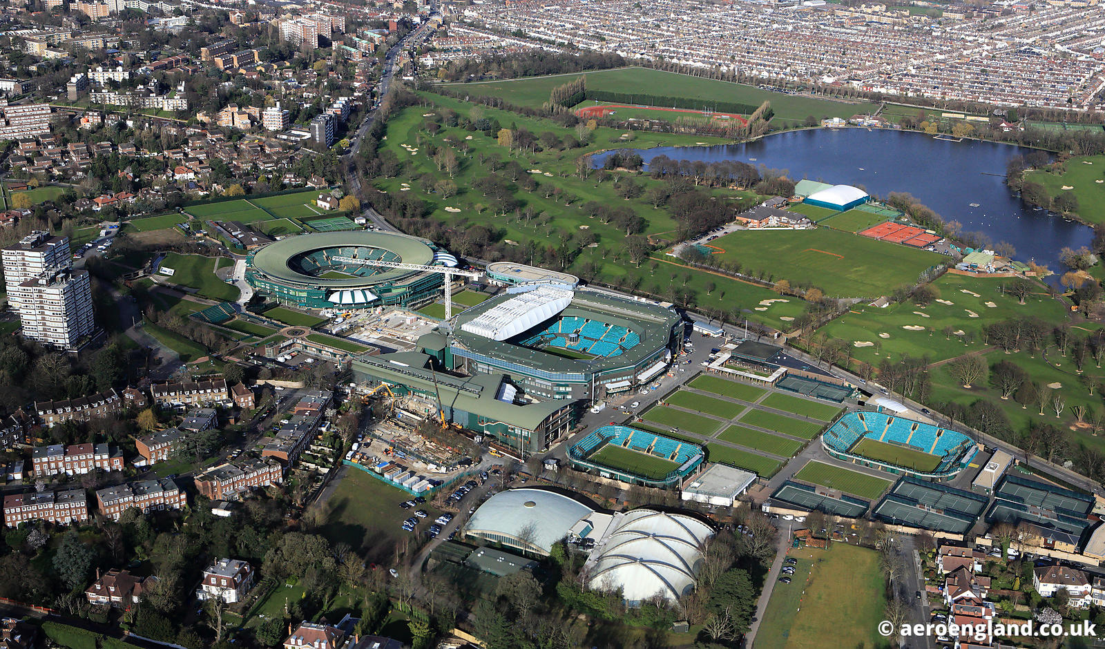 aerial photograph of the All England Lawn Tennis Club, Church Road, London, Wimbledon SW19 5AE, United Kingdom ‎