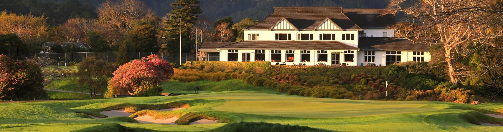 The 18th cropgreen at Royal Wellington sits in front of the clubhouse.