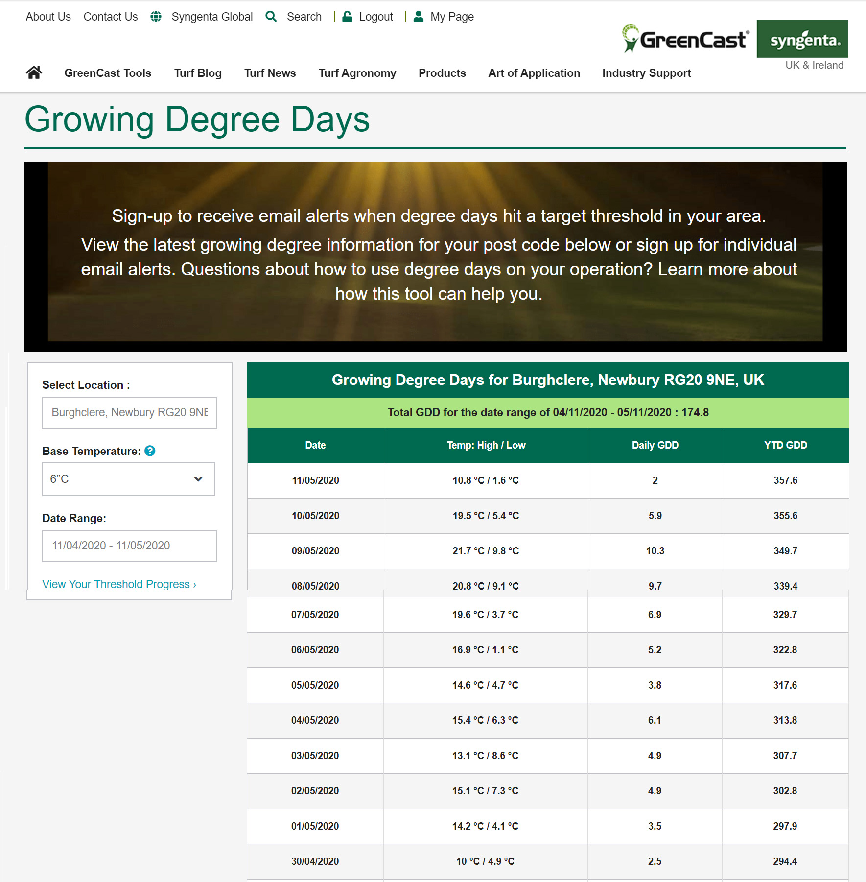 GDD Calculator GreenCast page