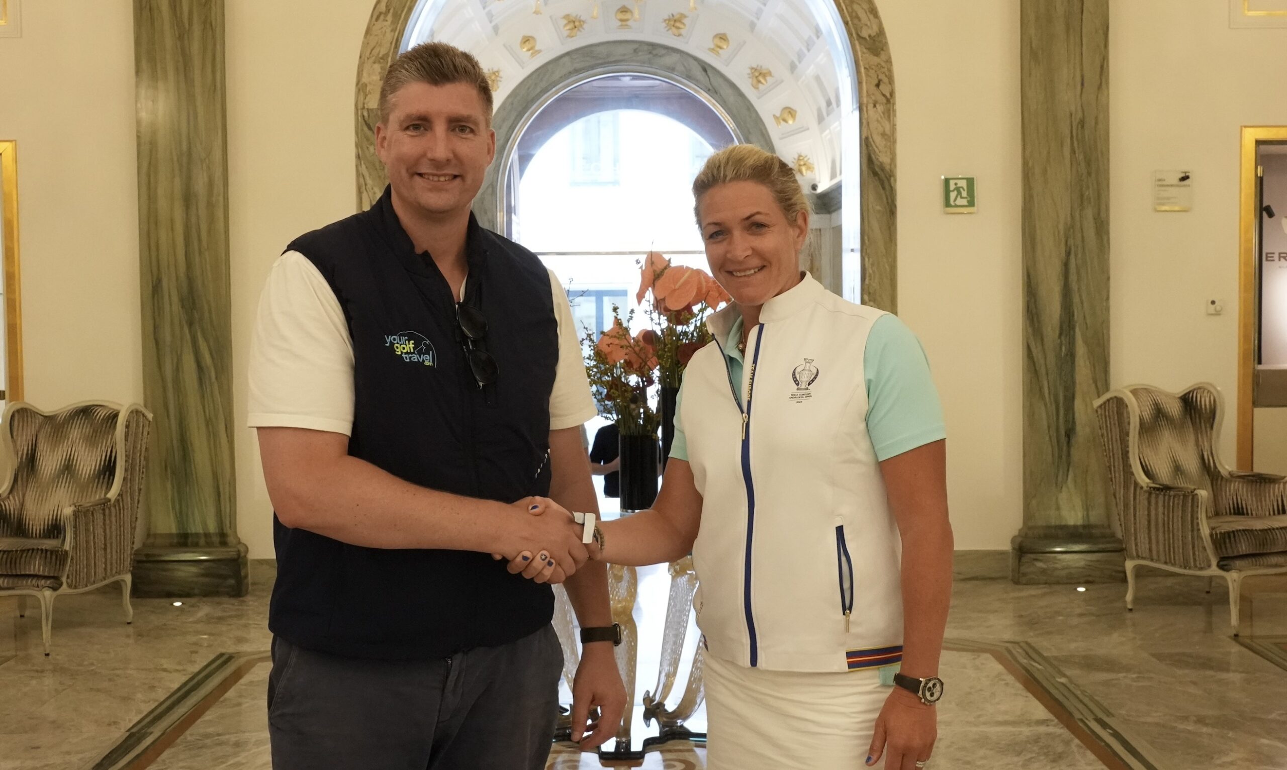 Suzann Pettersen with Your Golf Travel founder Ross Marshall